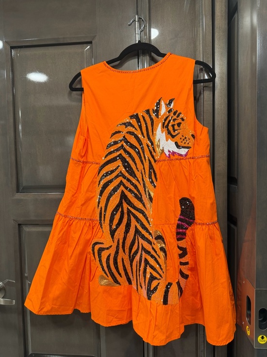 QUEEN OF SPARKLES Dresses & Skirts - QUEEN OF SPARKLES Bright Orange Mini Dress with Sequin Tiger